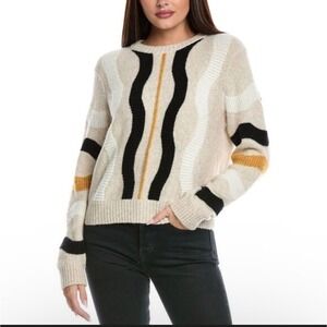 &Isla Joanne Women's Sweater Small Beige Abstract Wavy Wool‎ Knit Art to Wear